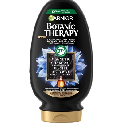 Garnier Botanic Therapy Magnetic Charcoal & Black Seed Oil vyrovnávací kondicionér pro mastné vlasy se suchými konečky 200 ml
