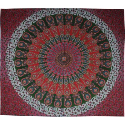 BOB Batik přehoz na postel indický Peacock červený zelený 230 x 210 cm