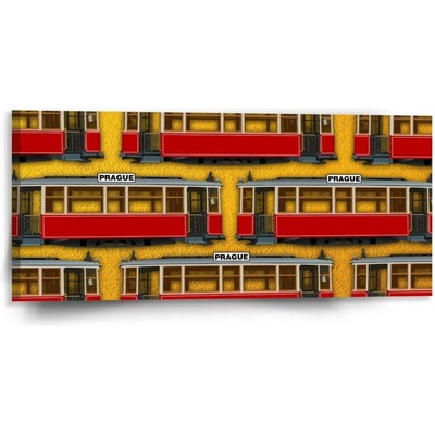 Sablio Obraz Pražské historické tramvaje Žlutý Pattern - 110x50 cm