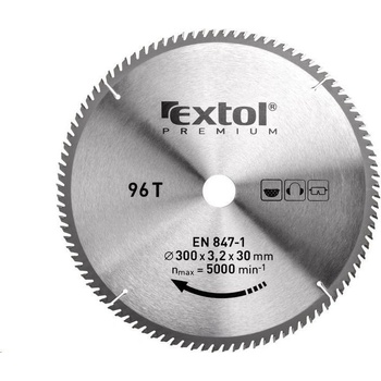 EXTOL PREMIUM pilový kotouč s SK plátky, 300x2,2x30mm, 96T, šířka SK plátků 3,2mm