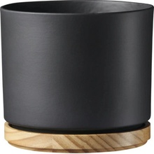 Soendgen Obal na kvetináč keramický s drevom Ø 19 cm x 16 cm matný antracitový