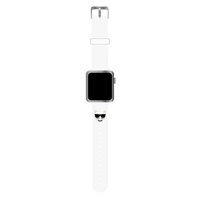 Karl lagerfeld Оригинална силиконова каишка за Apple Watch 3/4/5/6/SE/7 (38/40/41 mm) от Karl Lagerfeld Silicone Choupette Head - бяла (KLAWMSLCW)