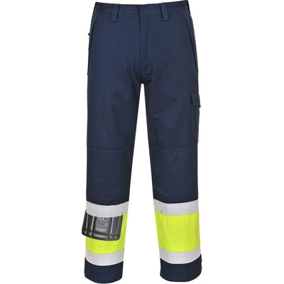 Portwest MV26 HI VIS MODAFLAME Nehorľavé nohavice Fluorescenčno žltá Námornícka modrá