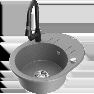 Kevin гранитна мивка с 1 отделение с отцеденик и кухненски смесител Elia, сив - 6517-71-670101-70 (6517-71-670101-70)