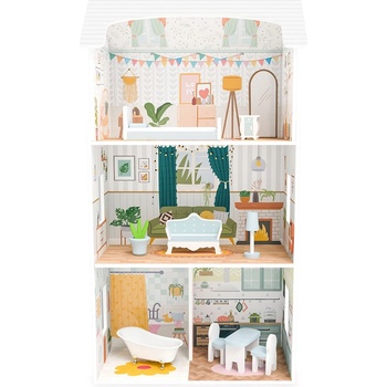 Moni Дървена къща за кукли Moni Toys - С мебели, 9 части (111841)