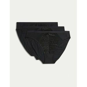 Marks & Spencer Дантелени бикини с висока кройка Amelia, 3 опаковки Marks & Spencer черни Marks & Spencer | Cheren | ЖЕНИ | S