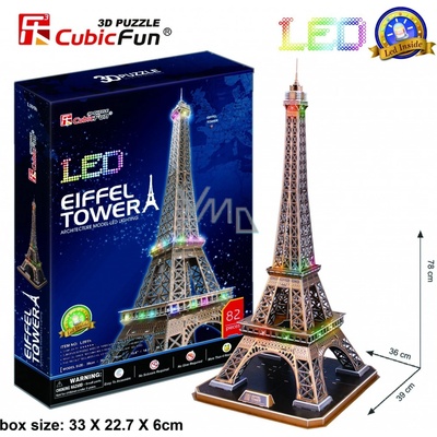 CubicFun 3D puzzle svítící Eiffelova veža 82 ks
