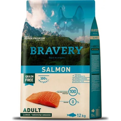 Bravery Salmon Medium & Large Breeds Adult Dog - Пълноценна храна за израснали кучета от средни и едри породи със сьомга 12 кг