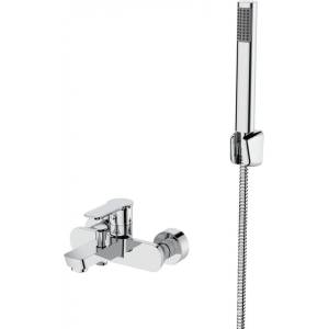 Inter Ceramic Стенен смесител за вана и душ Финес icf 6101051c, месинг, хром, с душ, държач и шлаух, 20.4х19.6х10.7см (6106051)