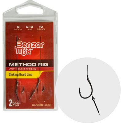 Benzar Mix METHOD NAVIAZANÝ HÁČIK S PLETENOU ŠNÚROU + 10 mm tŕň s protihrotom veľ.8 2 ks