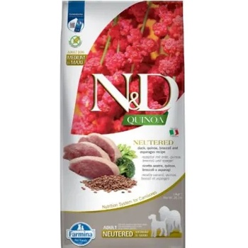 Farmina N&D Quinoa Neutered - Пълноценна храна за кастрирани кучета от средни и едри породи в зряла възраст с киноа, патица, броколи и аспержи, 12кг