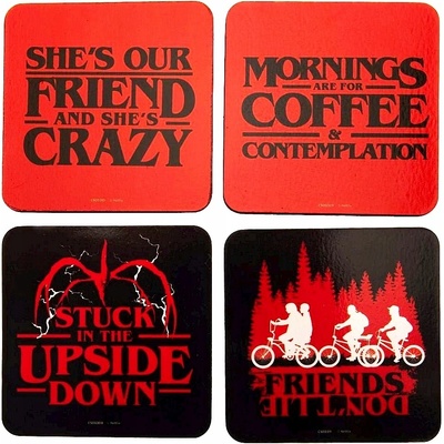 CurePink Tácky pod sklenice Stranger Things Phrases balení 4 ks 10x10cm – Zbozi.Blesk.cz