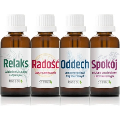 Bassau Vonné esenciální/éterické oleje 100 % přírodní Sada Směsí 4 x 15 ml