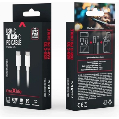 Maxlife MXUC-05 datový USB-C/USB-C 60W 1m bílý