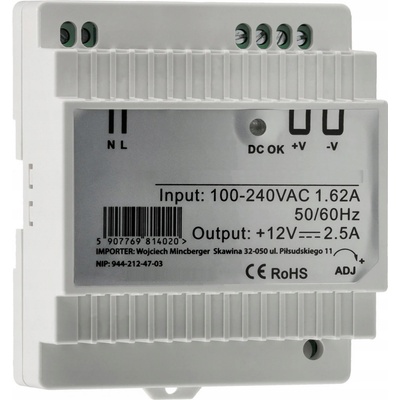 BERGE LED zdroj na DIN lištu 12V - 45W - 3,75A PS-DIN-12V-45W