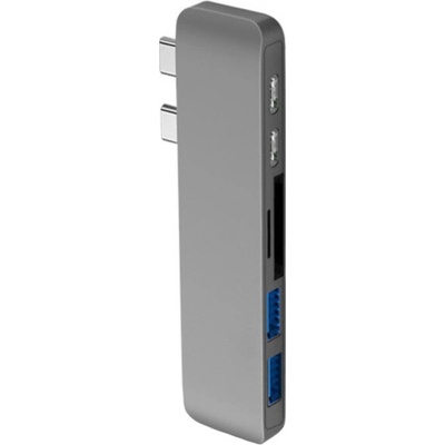 AppleKing 6v1 hliníkový hub / rozbočovač z USB-C (Thunderbolt 3) na 2× USB 3.0 + čítačka SD a TF kariet + 2× USB-C pre MacBook – sivý