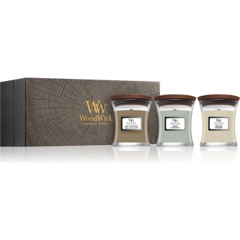 WoodWick Fireside + White Teak + Sand & Driftwood подаръчен комплект 3x85 гр