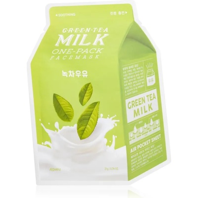 A’pieu One-Pack Milk Mask Green Tea успокояваща платнена маска за смесена и мазна кожа 21 гр