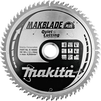 Makita Циркулярен TCT режещ диск за дърво, Makita MAKBlade Plus B-56502, 165x20x64T (B-56502)