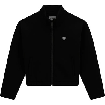 GUESS Черен плътен суичър за момиче с надписи Guess с кристали и камъни