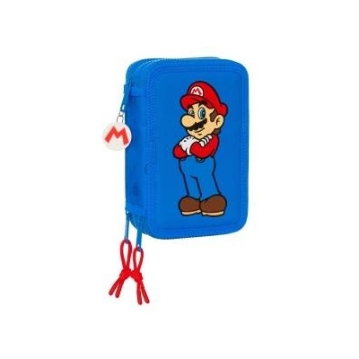 Super Mario Троен несесер за моливи Super Mario Play Син Червен 12.5 x 19.5 x 5.5 cm (36 Части)