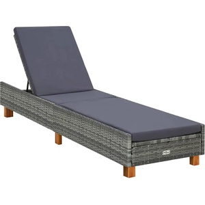 vidaXL Шезлонг с шалте, полиратан, сив (310475)
