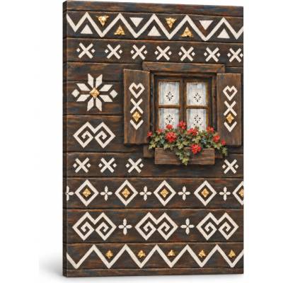 Papilora Obraz čičmianskej drevenice s ornamentmi na plátne – s ručne maľovanými detailmi - 40x60 cm