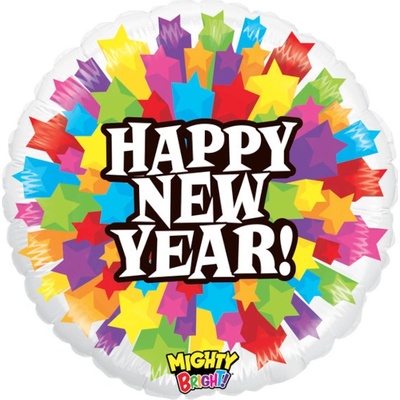 Grabo Balónek fóliový Happy New Year Barevné hvězdy 53 cm