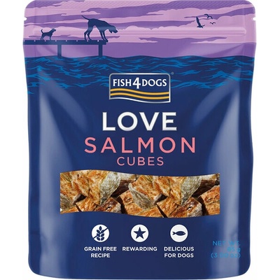 FISH4DOGS Maškrty pre psov LOVE s lososom kocky 85 g