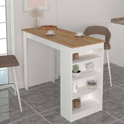 TopMebel Monaco меламинов бар маса в цвят бял - сапфирен дъб 120x51.6x101.8см