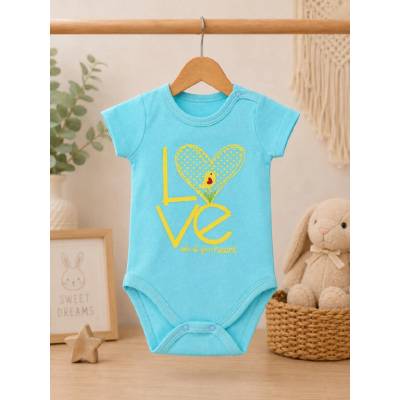 Fashionkids Dojčenské body s krátkym rukávom LOVE tyrkysové Tyrkysová