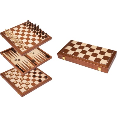 Philos Šachy, dáma, backgammon, dřevěné v boxu, pole 42 mm, skládací - 2524