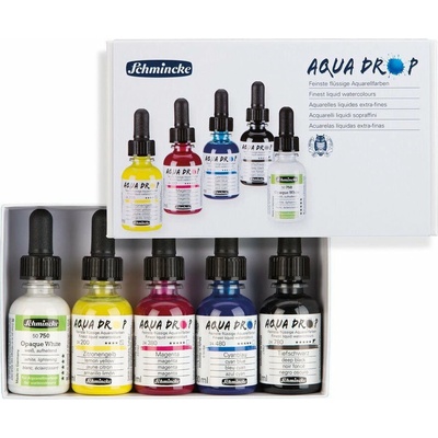 Schmincke AQUA DROP sada v kartonovém obalu, 5 x 30 ml (primární barvy) + krycí bílá