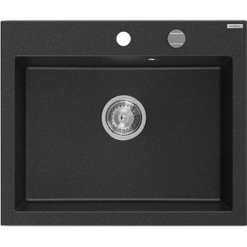 Mexen Elix кухненска мивка от гранит с 1 отделение 600 x 500 мм, черно/сребро металик, сифон хром - 6525601005-73 (6525601005-73)