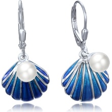 Minet Stříbrné náušnice modrá mušle s perličkou JMAN8001BE00
