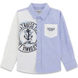 GUESS Риза с навиващи се ръкави за мини момче в бяло и светло синьо Guess