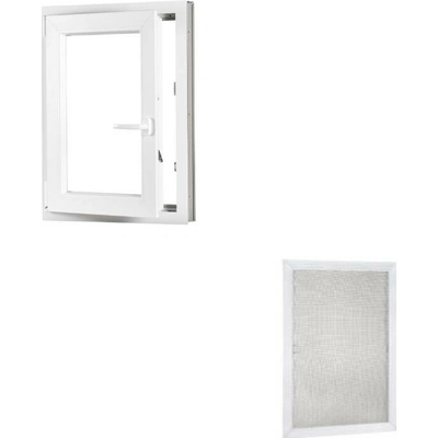 Okna Hned Sada plastové okno 800 x 1200 mm levé, otevíravé i sklopné, bíle + hliníková síť proti hmyzu