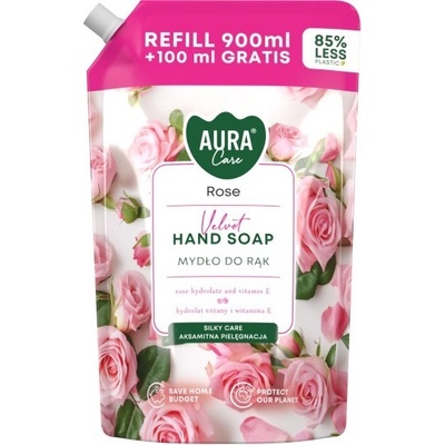 Aura tekuté mydlo ruža náhradná náplň 1000 ml