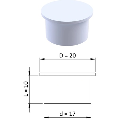 Vnútorná krytka guľatá ø 20 mm, otvor ø 17 mm, biela, plast