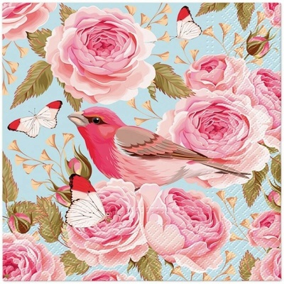 PAW Tete á Tete TL123800 English Roses Bird servítky 3V 20ks 33x33cm
