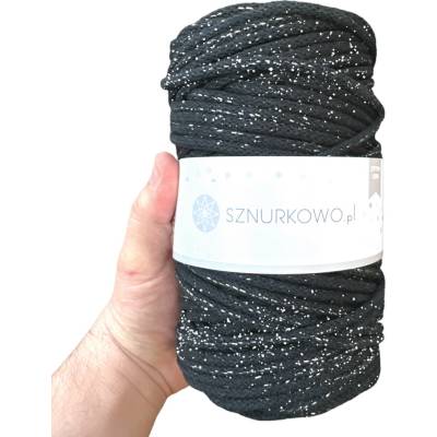 Sznurkowo Premium 0,5Kg příze na háčkování - SZ68- 5mm Antracit se stříbrnou nití