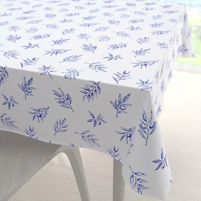 Biante Teflonový čtvercový ubrus TF-114 Modré olivové větvičky na bílém 80x80 cm