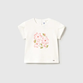 MAYORAL Тениска къс ръкав Бяло с розови цветя за бебе момиче Mayoral