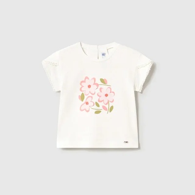 MAYORAL Тениска къс ръкав Бяло с розови цветя за бебе момиче Mayoral
