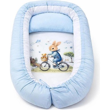 Bambino Casa Бебешко гнездо 3 в 1 Bambino Casa - Rabbit on Bicycle, синьо (3986)