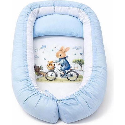 Bambino Casa Бебешко гнездо 3 в 1 Bambino Casa - Rabbit on Bicycle, синьо (3986)