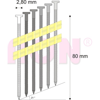 Hřebíky RB pásek, plast 21° 2,80 x 80 mm - 2 400 ks