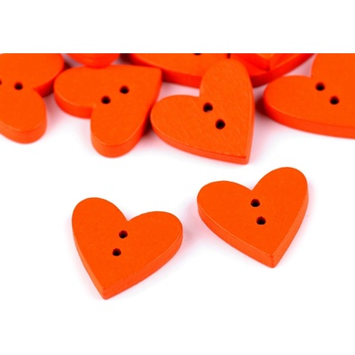 Dřevěný dekorační knoflík srdce, střední, 9 oranžová