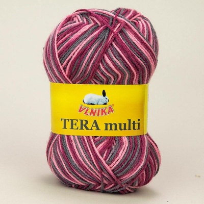 Pletací příze Vlnika TERA MULTI 829 vínovo-růžová, melírovaná, 100g/300m