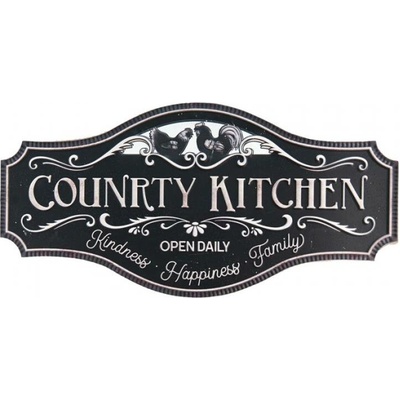 Černá plechová dekorativní cedule Country Kitchen – 60x30 cm